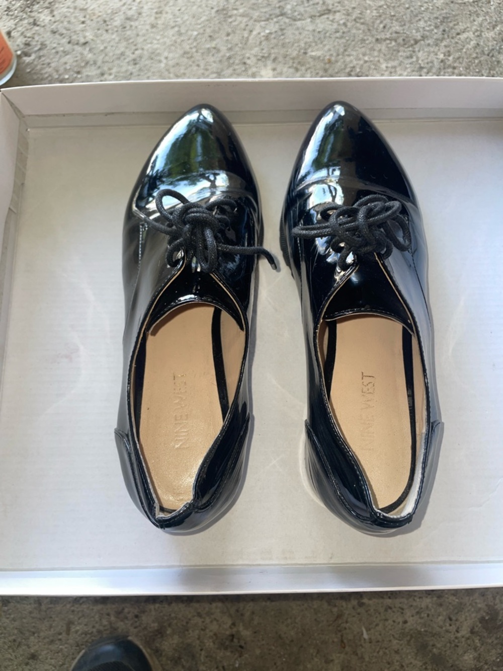 Nine West Black Patent Lace-Up Pointed Oxfords